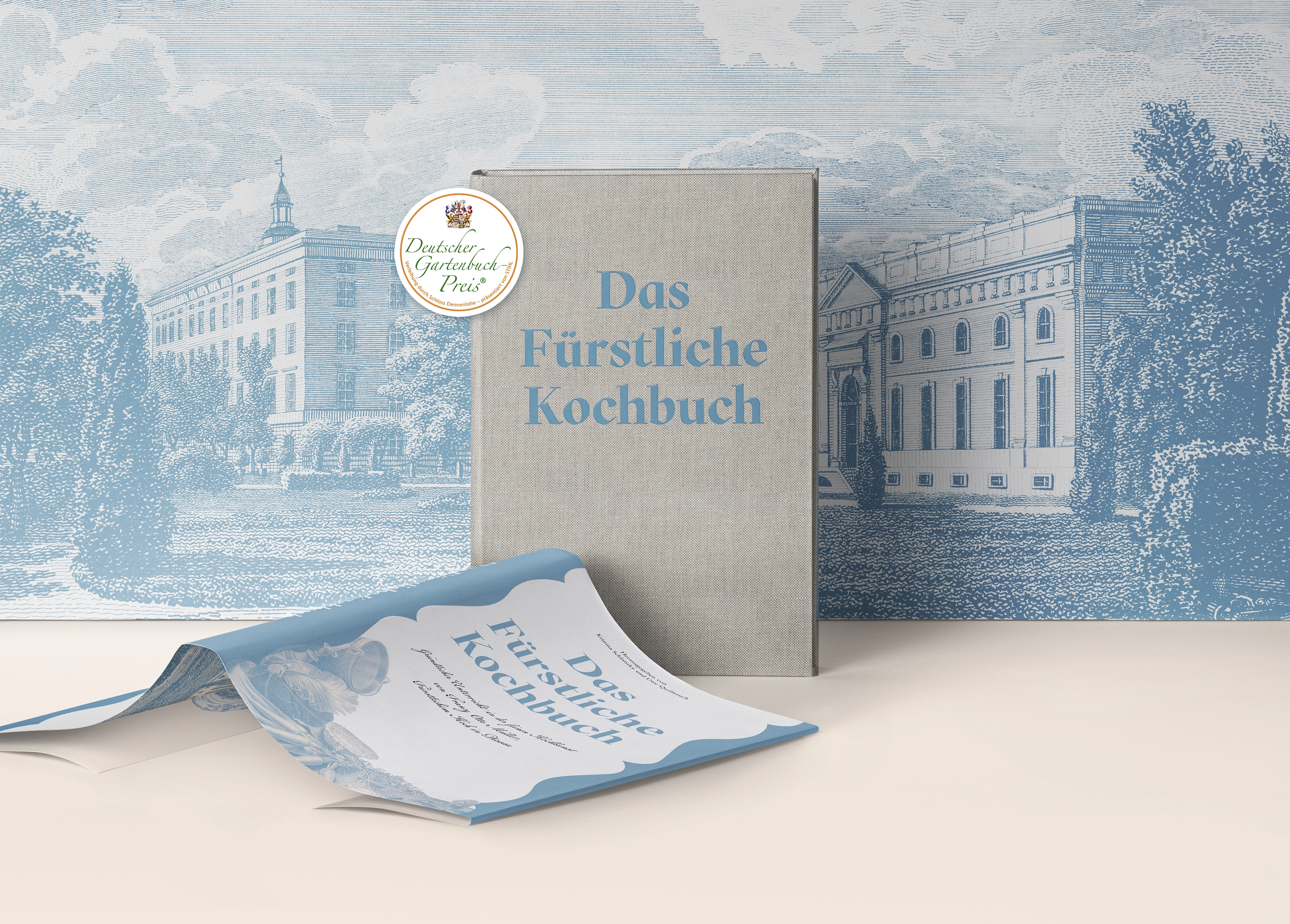 Buch mit Cover vor illusterierter Landschaft